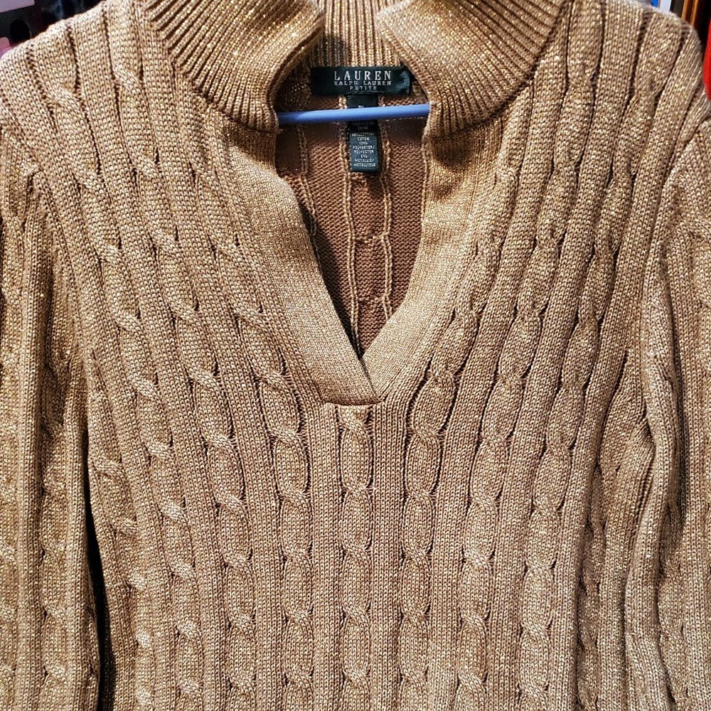 Like New Lauren Ralph Lauren Sweater in Sparkly Gold SZ LG PET